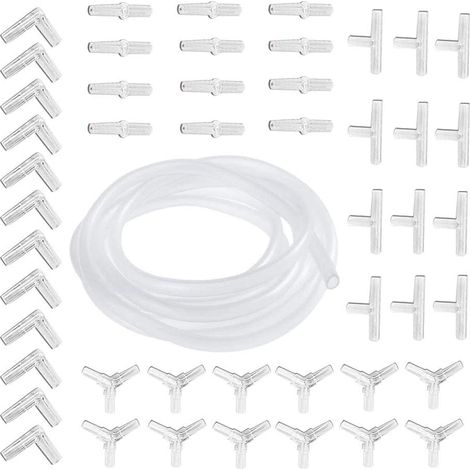 Aquarium Air Tube Tuyau, 48 connecteurs de Tuyau pour Aquarium Y T L I + 5M Tuyau de Pompe à oxygène 4 x 6 mm Transparent, Pompe à air d'accessoires pour Fish Tank (1/5)
