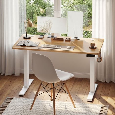 Vasagle – Bureau assis-debout réglable en hauteur 120 x 60 cm – Fonction mémoire – Rappel de sédentarité – Matériaux : aggloméré et acier – Couleur chêne
