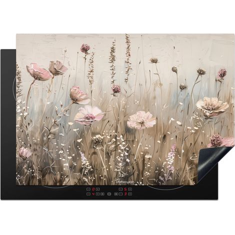 PROTECTION PLAQUE INDUCTION Fleurs - Beige - Fleurs sèches Cuisine Accessoire 75x52 cm