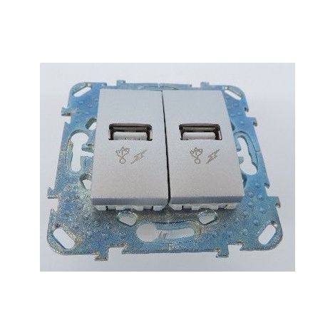 Prise double USB encastré aluminium avec support sans plaque de finition UNICA Schneider