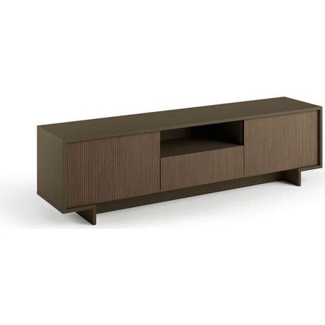TV-Ständer mit 2 Türen und zentraler Schublade aus dunkel gerippter Bronze