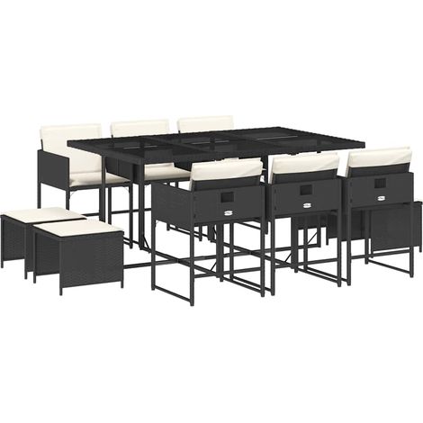 Maison Exclusive - Set de comedor jardín 11 pzas con cojines ratá (1/5)