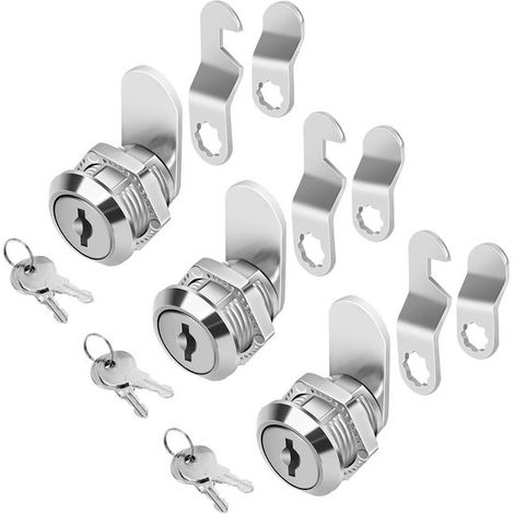 Ensemble de 3 verrous pour casier - Verrou de sécurité pour armoire - Verrou avec clé - Verrou à came - Verrou à cylindre - 5/8 pouce - Comprend 2 clés - Pour armoire, porte d'armoire, classeur, boîte (1/5)