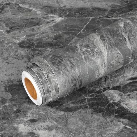 40CM X 5M Papier Peint Autocollant Mural Gris Foncé Effet Béton Adhésif Décoratif Epais Vinyle Imperméable Rouleau pour Mur Cuisine Salle de Bain Salon Chambre Meuble Évier Plan de Travail (1/4)