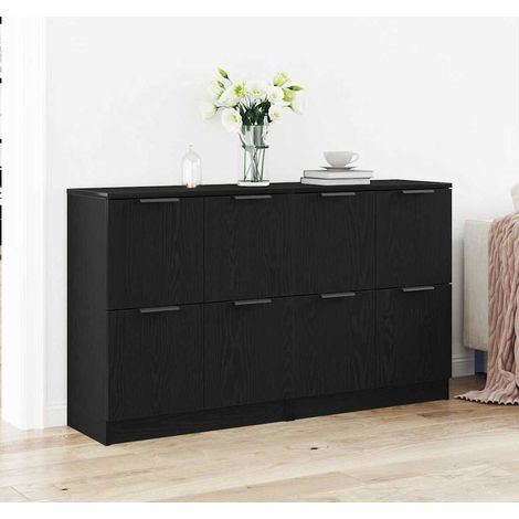 Buffet 2 pcs-Lot de 2 Meuble de rangement Chêne noir 60 x 30 x 70 cm Bois d'ingénierie (1/5)