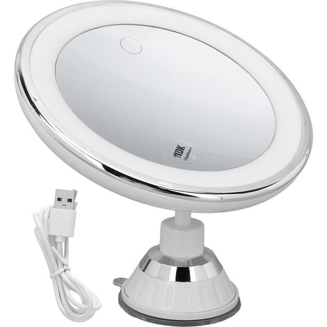 Kosmetikspiegel mit 10-facher Vergrößerung dank Saugnapf, 3 LED-Leuchten und Batteriebetrieb für das Badezimmer (1/5)
