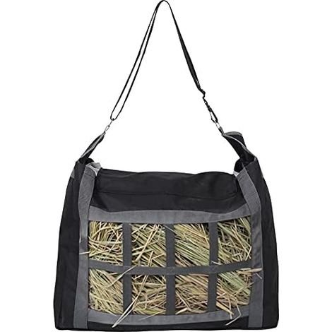 Sac à foin avec sangle réglable et grande capacité 600D Oxford Sac d'alimentation pour cheval Sac à foin Sac fourre-tout à foin avec petits carrés Noir (1/5)