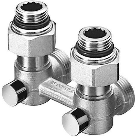 Robinet d'arrêt double, filetage mâle d'angle 3/4" x 1/2", nickel mat