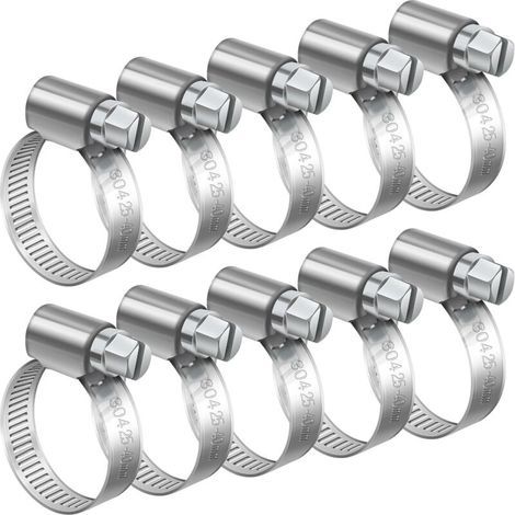 10 Stück verstellbare Schlauchschellen (25–40 mm), Edelstahl 304, Metallschlauchschellen für Sanitärinstallationen, Schwimmbäder, Kfz- und Maschinenbau (1/5)