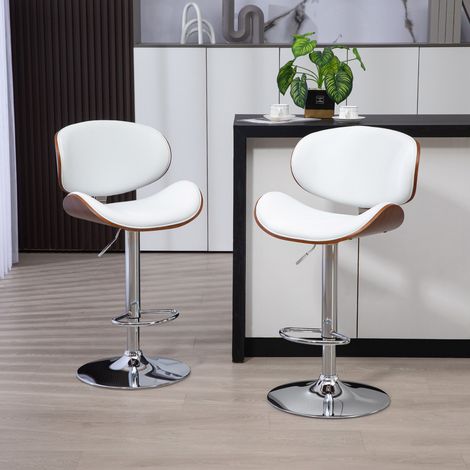 Lot de 2 chaises de bar tabouret hauteur réglable revêtement synthétique 53 x 52 x 92-112 cm blanc