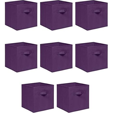 Foldable Storage Boxes,Non-Woven Fabric Storage Box Set,Storage Drawers for Cube Storage Unit,26.5x26.5x28 cm (Dark Purple, Set of 8)