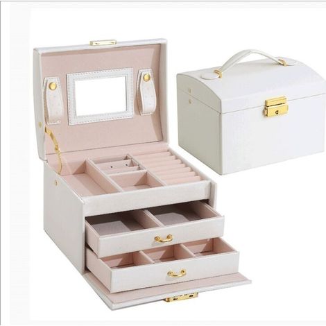 Boîte à bijoux Coffret pour bijoux à montre à maquillage,bijoux et cosmétique beauty Case,Doublure en velours,Affichage étui de rangement avec serrure et clé,Bonne idée Cadeau (Blanc)