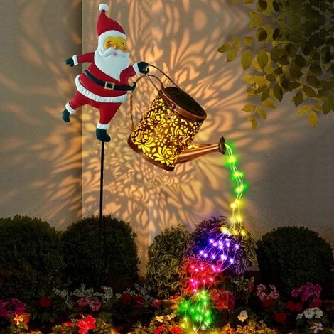 Arrosoir Solaire Métal - Père Noël - Effet Étoiles - Blanc Chaud & Multicolore (1/5)