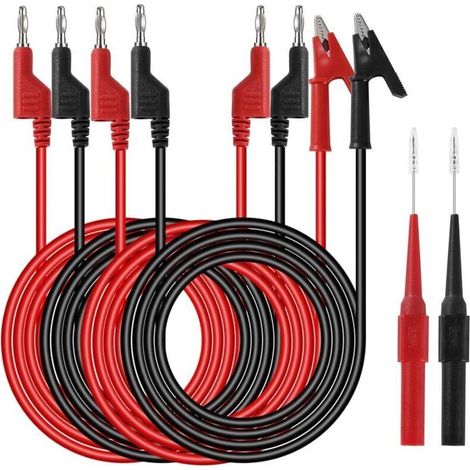 Câbles de Test de Multimètre avec Sondes de Multimètre Pince Crocodile Fiche Banane 4mm, Noir Rouge 6 Pièces (1/4)