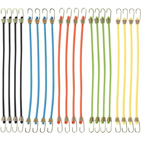 Bardusch-20 petits tendeurs robustes 25 cm, mini cordons caoutchouc réglables, sangles fixation extérieure crochets métal (1/5)