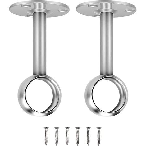 2 Pièces Support Tringle Rideaux (25mm), Acier Inoxydable Support Plafond pour Tringle à Rideau, Support Barre Penderie avec Vis (1/5)
