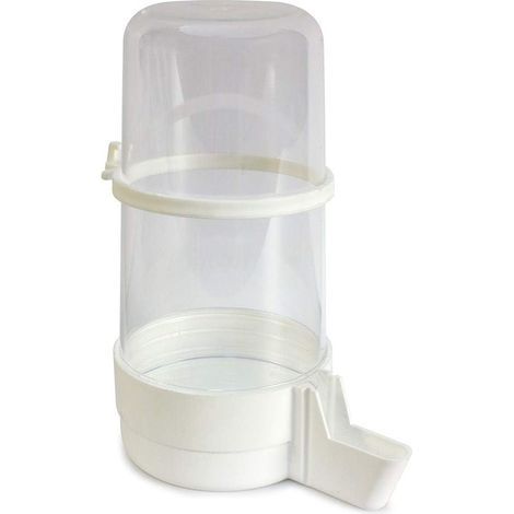 Set mit 2 Vogeltränken mit Ring, weißer Kunststoff und transparentem Wasserreservoir, Maße 7,5 x 11 x 15 cm (1/2)