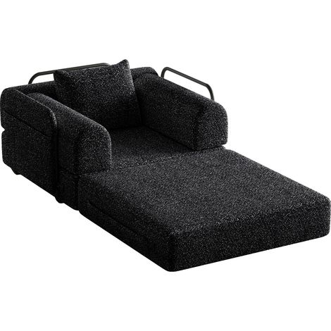 ELVMI Schlafsofa 2 in 1 mit Stauraum in der Armlehne, Stahlrahmen, Rutschfester Unterseite, Chenille Schwarz (1/5)