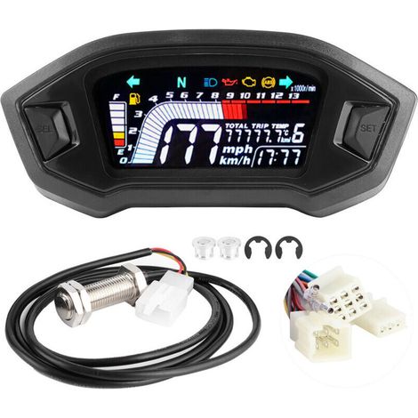 Generic Compteur de Vitesse Moto étanche pour Motos 1, 2, 4 Cylindres, écran LCD Clair, Polyvalent, pour Motocyclistes. (1/4)