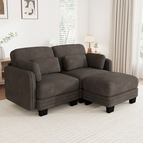 Assise Ergonomique et Confort Moelleux, Canapé d'Angle Modulable 2 Places avec Pouf 176x143cm pour Salon et Appartement (1/5)
