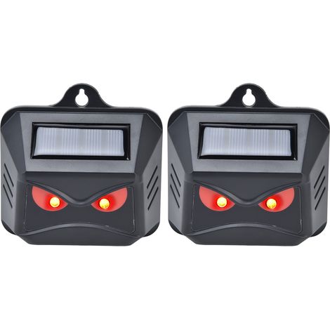 Lot de 2 répulsifs pour animaux, lampes stroboscopiques à LED rouges, étanches, à chargement solaire automatique, boîtier en ABS noir.