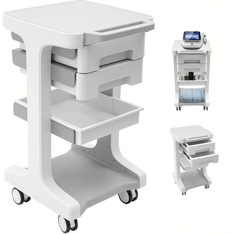 Chariot roulant médical à 3 niveaux avec 2 tiroirs Chariot médical mobile professionnel Chariot utilitaire roulant à 3 niveaux pour clinique hospitalière, charge maximale de 50 kg, 414167cm (gris)