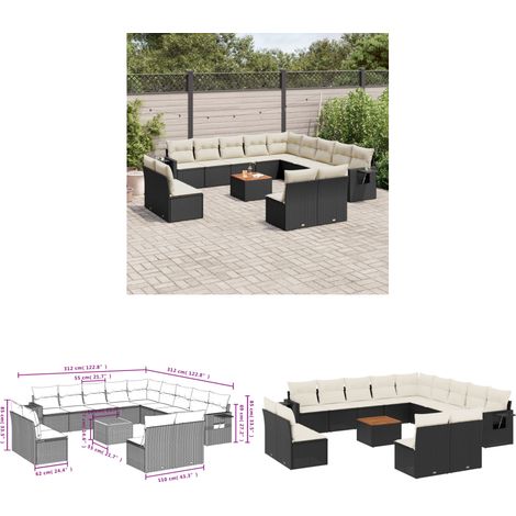 14-tlg. Garten-Sofagarnitur mit Kissen Schwarz Poly Rattan - Gartenmöbel Set - Esszimmergarnitur Outdoor - Lounge Möbel - Rattan Gartenset - Wetterfeste Gartenmöbel - Home & Living (1/3)