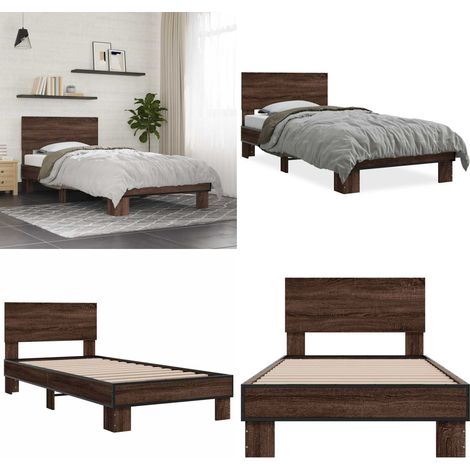 Bettgestell Braun Eichen-Optik 75x190 cm Holzwerkstoff Metall - Holzbettwäsche - Doppelbett - Bettrahmen - Lattenrost - Eiche Möbel - Home & Living (1/5)