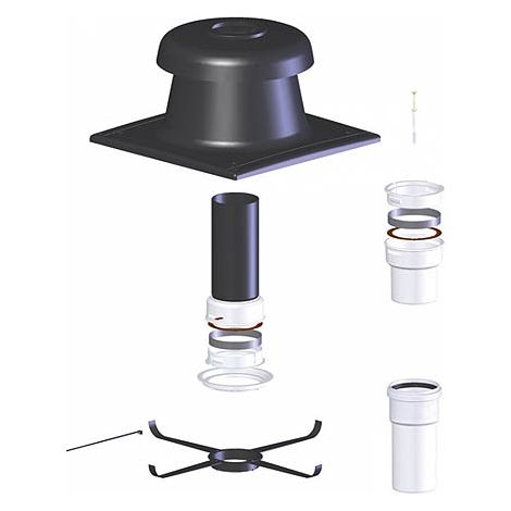 TEN – Kit complet de fumisterie PP flexible plafond Ø80mm – Terminal + 5 étoiles de centrage – Adaptateur flexible/rigide – Conduit PPs 250mm (1/3)