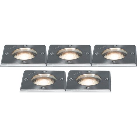 QAZQA 5er-Set Bodenstrahler Stahl IP65 - Basic Square