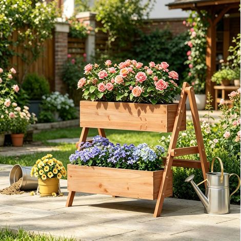 Jardinière étagée en bois 80x62x68 cm marron OKMYHOME (1/5)
