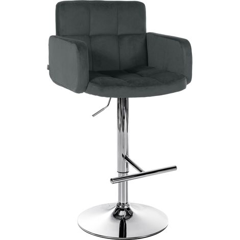 Tabouret de Bar Los Angeles en Velours Gris foncé Chrome (1/5)