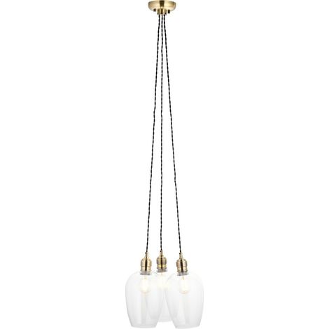Merano Livorno Suspension Cluster en laiton antique et verre transparent, 3 LED 10 W E27 (1/5)