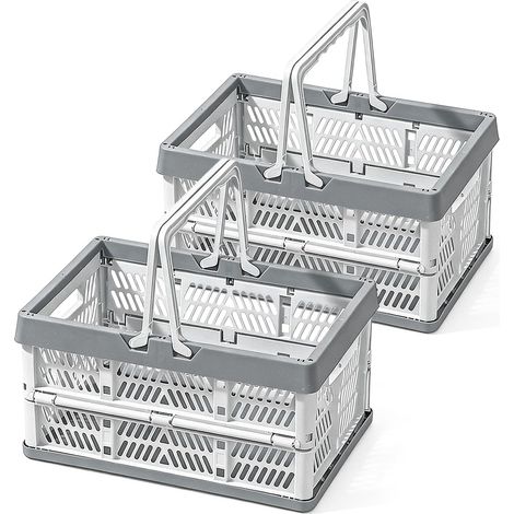 Caisse Pliable, Lot de 2 Cagettes Plastique 19L avec Poignée, Cagette Plastique Pliable Idéale comme Panier de Pique-Nique, Panier à Fruits, Légumes et Rangement Domestique (Gris)
