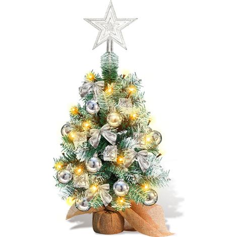 Wolketon Mini albero di Natale artificiale. piccolo albero di Natale con luci LED. mini decorazione da tavolo per bar commerciale 40cm. argento (1/5)