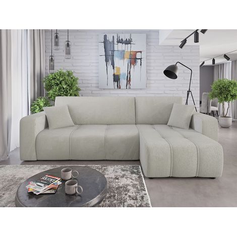 Ecksofa mit Schlaffunktion Sofa DAGNY in Stoff Poso Hellgrau Ottomane Rechts