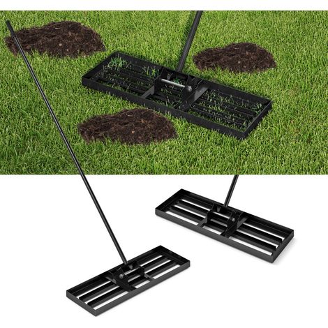 Rastrillo nivelador de césped 75 x 25 cm con mango ergonómico largo para jardinería moderna metal negro 200013360