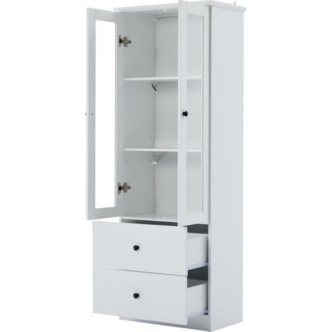 Vitrine LED blanche mate 165 cm avec 2 tiroirs, verre trempé et USB HOMVRA (1/5)
