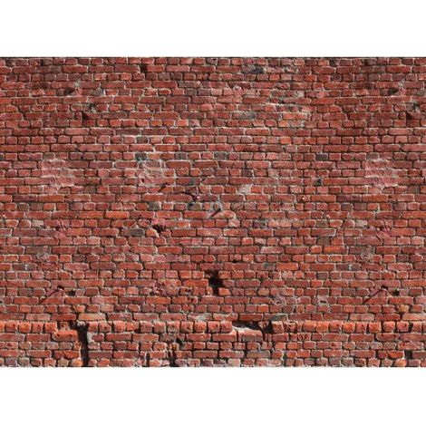Papier peint panoramique industriel rouge Tapisserie panoramique idéale pour couloir Papier peint panoramique imitation mur de brique (1/4)