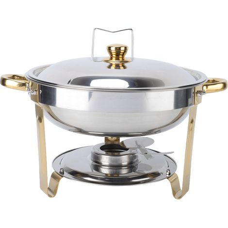 Chafing Dish Buffet Set 5L en acier inoxydable rond Chafer Warmer avec poêle à alcool pour les fêtes mariages restauration moitié plaqué or
