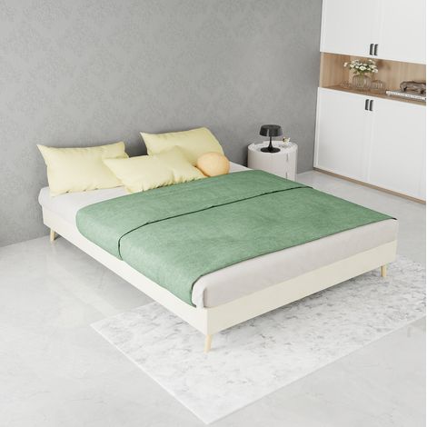lit double couchage 140x200 tissu beige métal OKMYHOME (1/5)