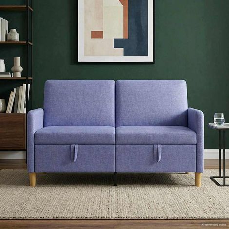 Canapé 2 places avec rangement en polyester bleu denim 152 x 78 x 87 cm - PANGIVO (1/5)