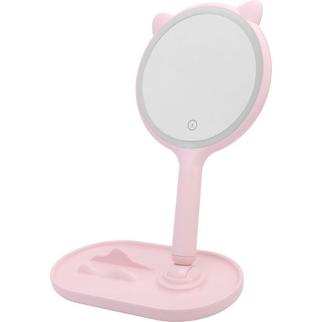 Miroir de maquillage lumineux grossissant 1X 5X double face, portable, 3 températures de couleur, rechargeable par USB, rose (1/5)