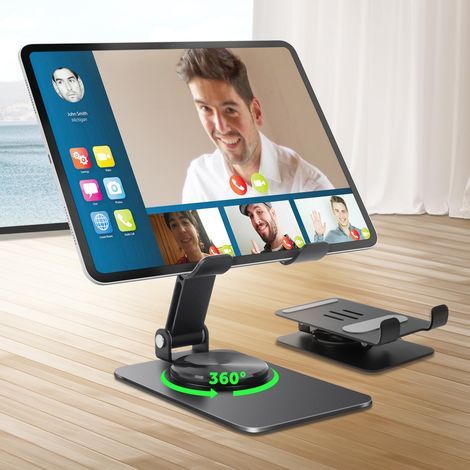 Support Tablette Bureau, Support Tablette Réglable avec Base Rotative à 360 Degrés, Robuste Support iPad, Berceau Pliable pour iPad/Pro/Air/Mini, iPhone, Huawei, Galaxy, Kindle-Nior (1/5)