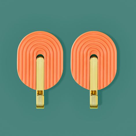 Lot de 2 crochets adhésifs pour serviettes, à fixer au mur, pour salle de bain et cuisine. Forte adhérence, grande capacité de charge, sans perçage, couleur orange. (1/5)