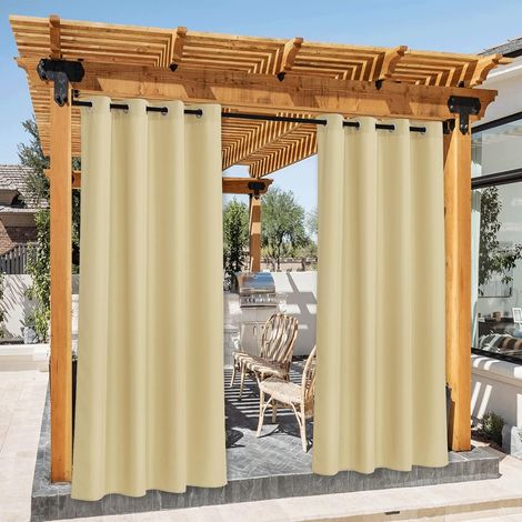 2 Pièces Rideau pour Pergola, Oeillets Antirouille, Toile Imperméable, Isolant Chaleur Lumière, Intérieur Extérieur