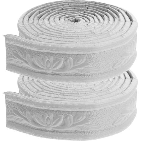 Ecleanfy - Lot de 2 rouleaux de frise murale 3D autocollante pour plinthes et autres finitions murales FW Blanc 228,00 x 4,00 x 0,50 cm (1/3)