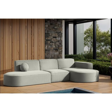 Garten Ecksofa SUNDAY in wetterfester Stoff ART-N Hellgrau Ottomane Rechts (1/2)