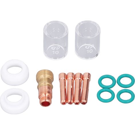 Jeu de 13 accessoires de soudure TIG, coupelle en verre, connecteur, pince électrode, capot avant PTFE pour torches WP 17 18 26. (1/5)