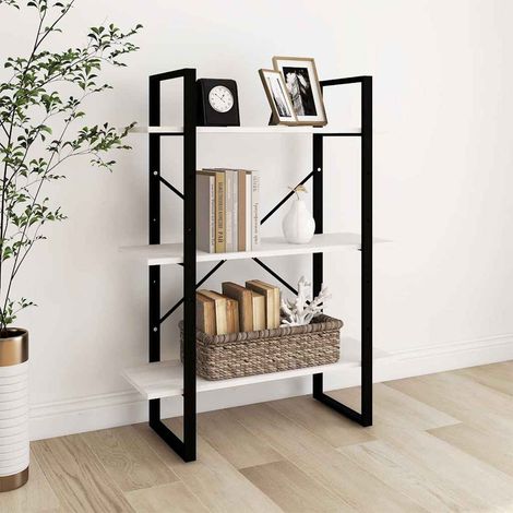 806533 vidaXL 3-Tier Book Cabinet White 80x30x105 cm Solid Wood Pine (1/5)